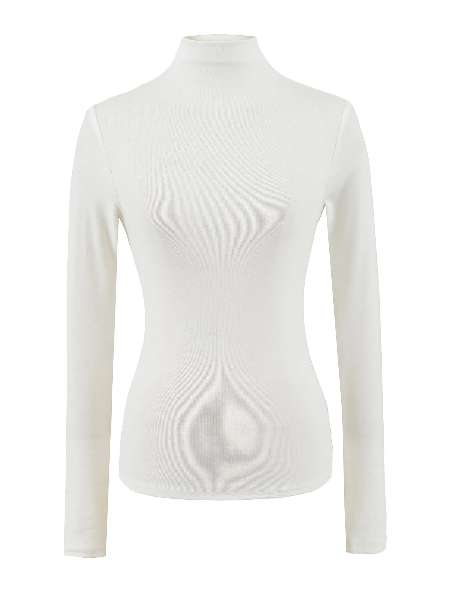 Americano retro fino ajuste longo sve camiseta feminina cintura cinching base macia irt topo gola alta comprimento regular cor