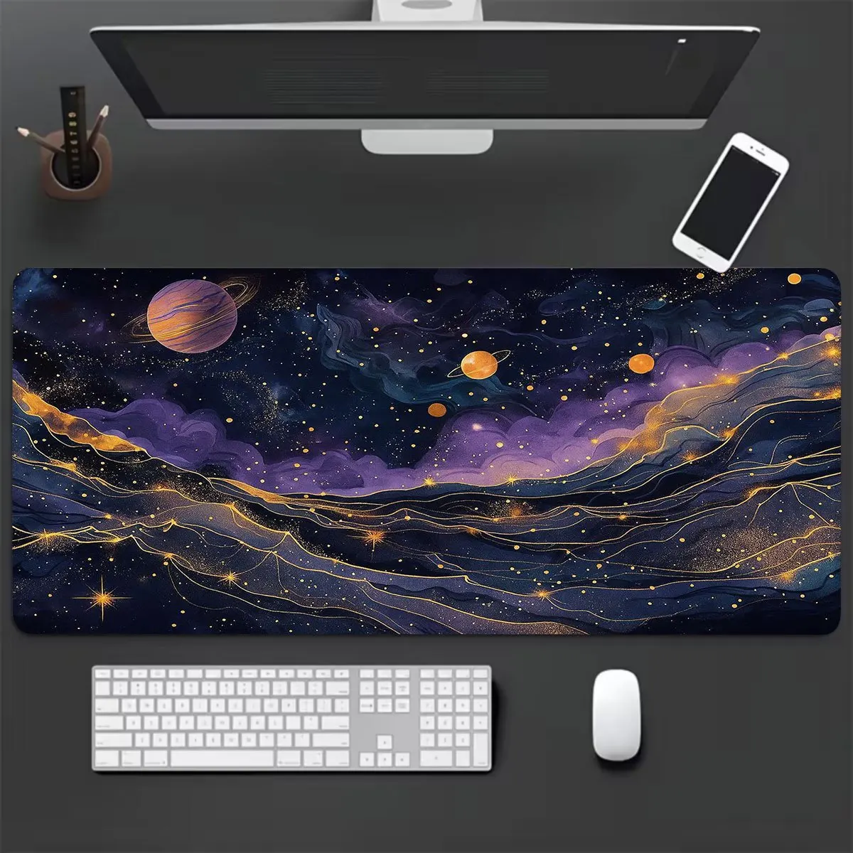 Mouse pad de borracha Galaxy Planet, XXL grande, antiderrapante e lavável, acessório de mesa de escritório para computador de alta qualidade