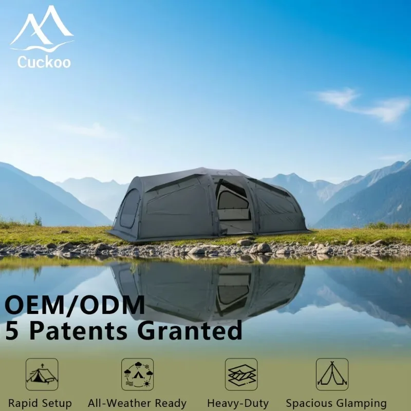 Ventilated Waterproof Inflatable Tunnel Tent, UV Resistant Stable, for Camping Hiking