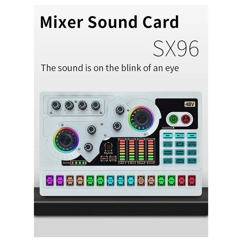 AA60-SX96 48V การ์ดเสียงไมโครโฟนโทรศัพท์มือถือคอมพิวเตอร์ Live Broadcast ร้องเพลงกลางแจ้ง Home Mini Mixer