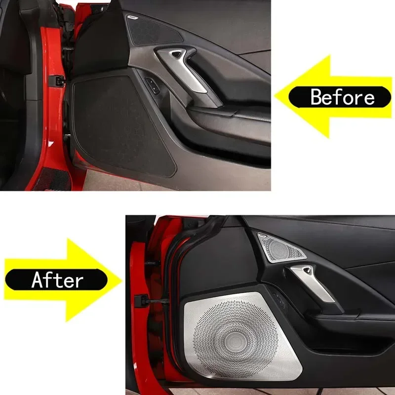 4Pcs Stainless Steel Silver For 2014-2019 Chevrolet Corvette C7 Z06 Car Styling Door Speaker Grille Sticker Interior Accessories
