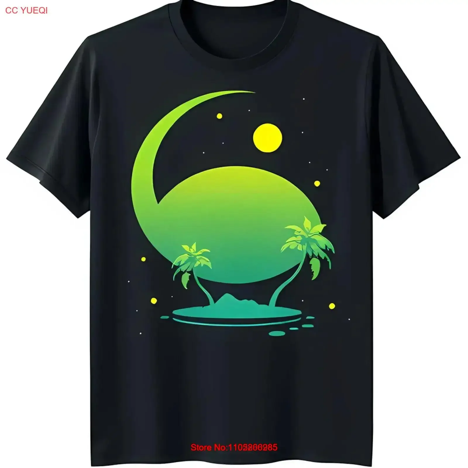 Elegant Black T Shirt with Gradient Moon and Tranquil Tree Design vintage Washed fashion Top For Everyday Wear Casual graphic