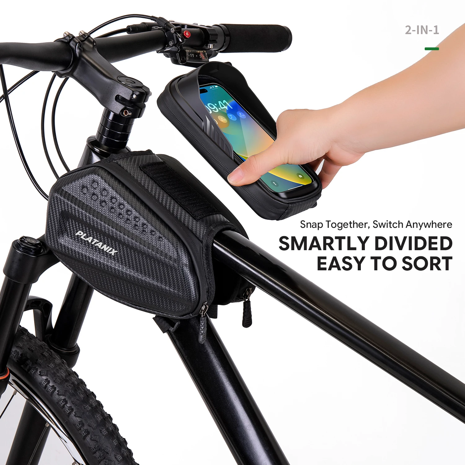 

PLATANIX 2 in 1 Bike Frame Bag EVA Hard Shell Bicycle Top Tube Bag with Detachable Phone Holder Waterproof Cycling Pouch