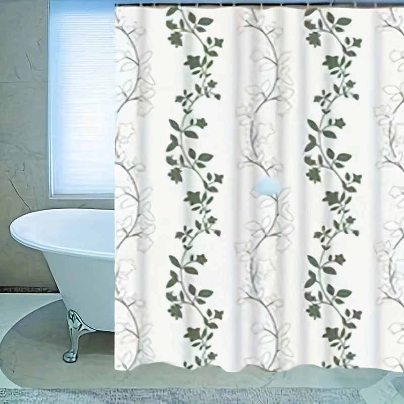 Waterproof Botanical Green Leaves Pattern Shower Curtain for Bathroom Decor Luxury Spa Style Nature Print Modern Bathroom