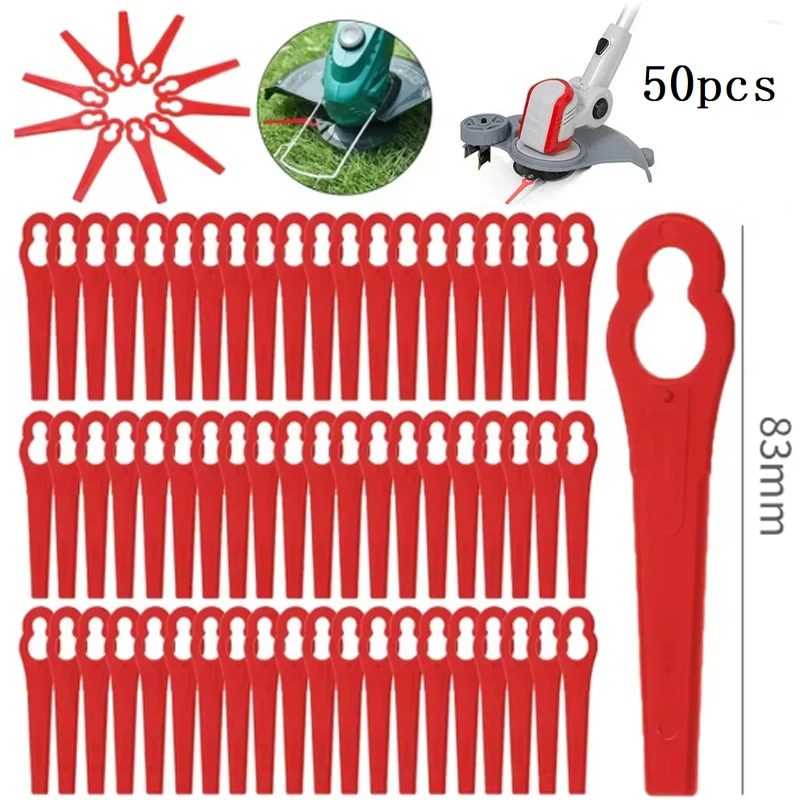 50Pcs Red Plastic Trimmer Blades for Lawn Mower Garden Grass Cutter Replacement Parts Durable & Easy Install Blade Accessories