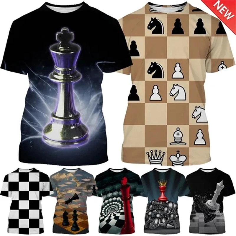 Newest Chess Game 3D Printing T Shirt Checkerboard Style Men's And Women's Casual Fashion Short-Sleeved Classic Versatile Tops