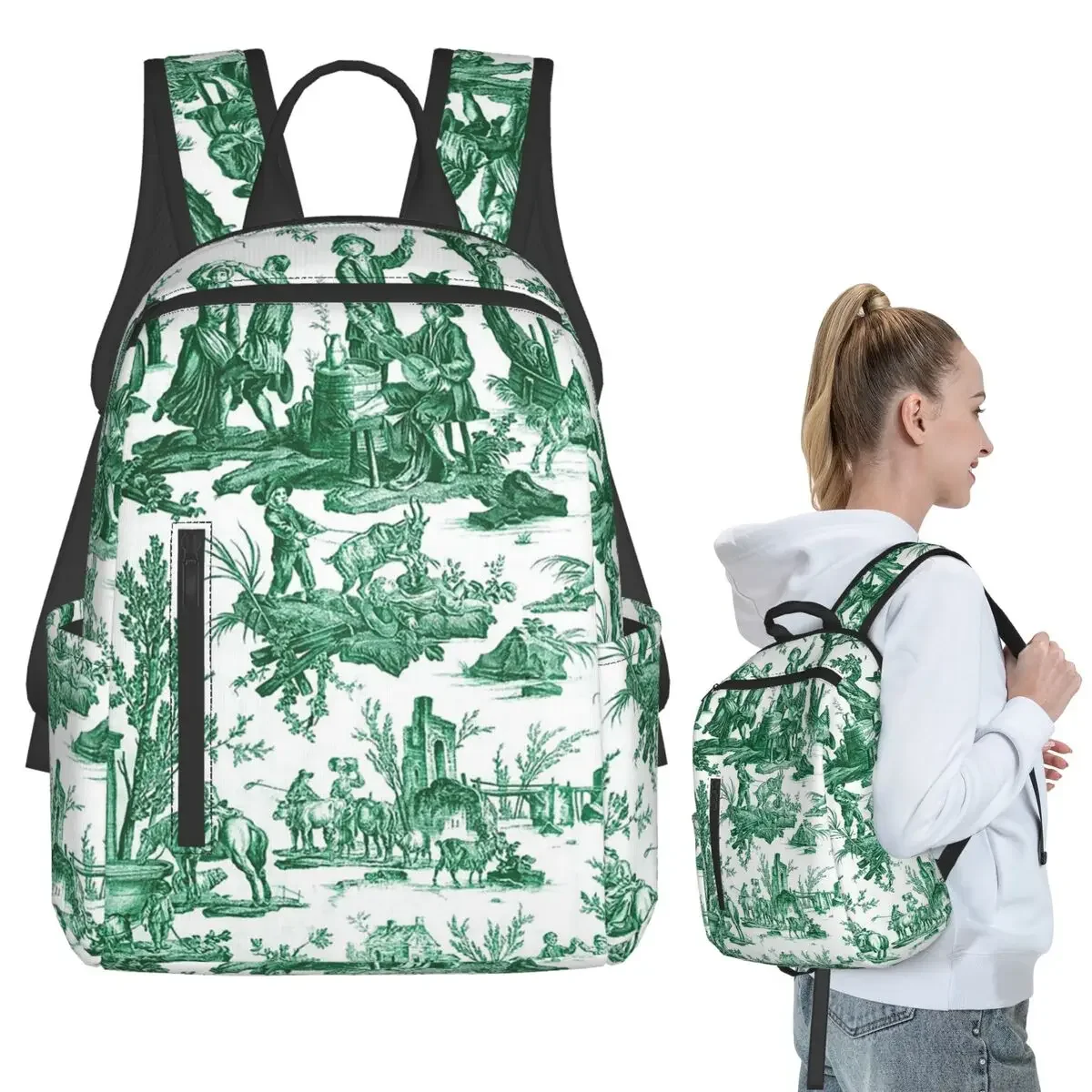 

Vintage French Toile De Jouy Motif Backpack Student Boys Girls BookBag Children School Bag Computer Shoulder Bags for Men Women