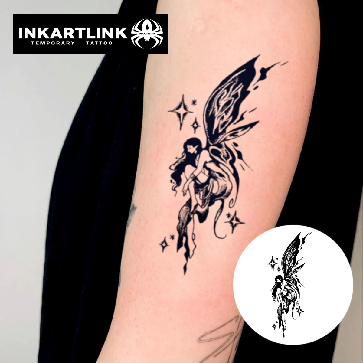 INKARTLINK Night Elf Tattoo Patch 1-2 Weeks Long Lasting Starry Wings Totem Waterproof Temporary Tattoo