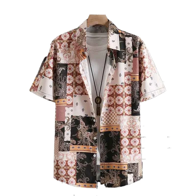 Men's Trendy Bohemian Style Graffiti Print Short Sleeve Shirt For Holiday Party