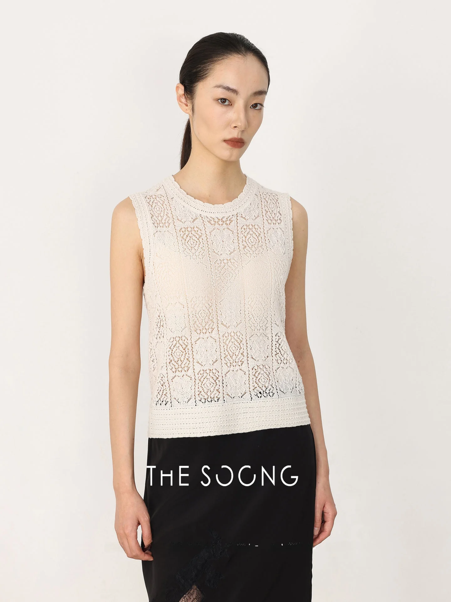 

the Soong Vintage Handwoven Almond Flower Pattern 3D Texture Vest Top Women's Slim Fit Knitted Sweater round Ne Hollow out ...