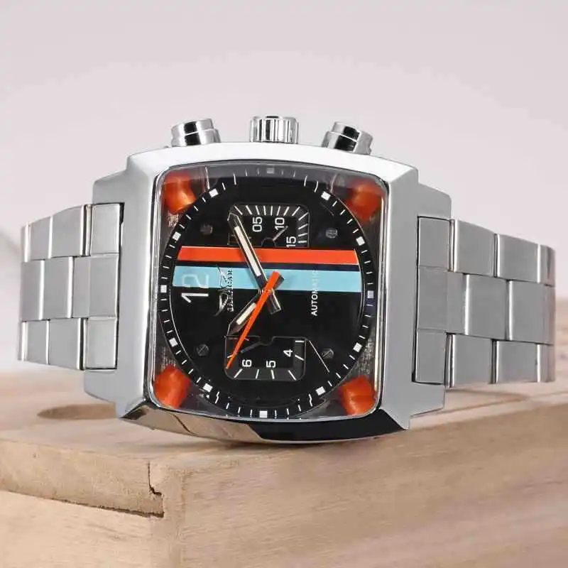 

JARAGAR 569 Creative Fashion Men's Automatic Mechanical Watch Retro Square Calendar Week Stainless Steel Men's Business Clock