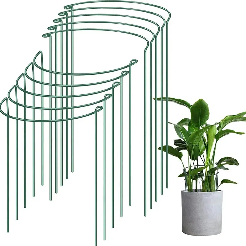 6pcs Tall Plant Support Stakes Metal Half Round Garden Plant Cage And Support Green Plant Support Ring Border For Flower Indoor