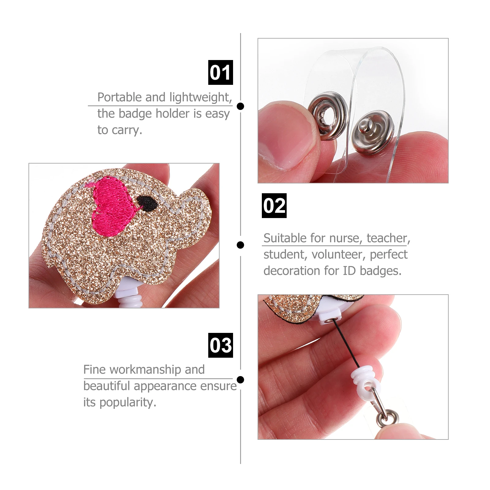 

3pcs Retractable Holder Elephant Id Badge Reel Clip For Nurse Teacher Student Volunteer Lightweight Portable Id Badge Clamp Cute