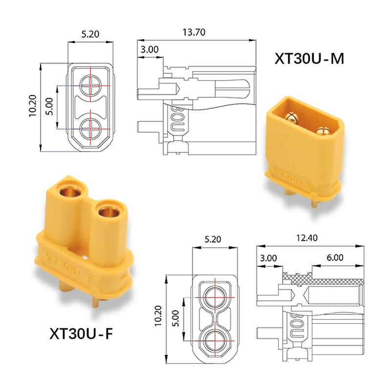 XT30U męski żeński złącze Bullet Upgrade XT30 XT-30 wtyczka do RC FPV bateria Lipo Quadcopter