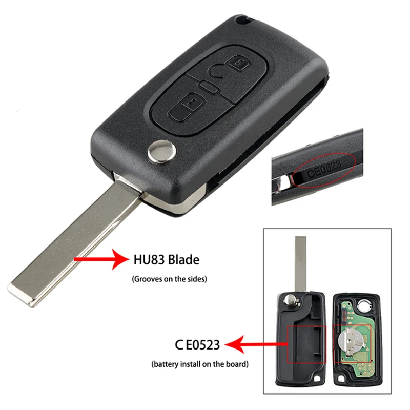 مفتاح بعيد قذيفة استبدال مع 2 أزرار بيجو 207 307 308 408 سيتروين C2 C3 C4 بيكاسو CE0536 مفتاح السيارة عن بعد