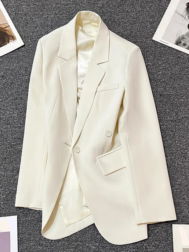 LANMREM Casual Blazer For Women Notched Long Sleeves Single Button Solid Color Back Split Coat 2024 Fashion New Clothing XZ80392