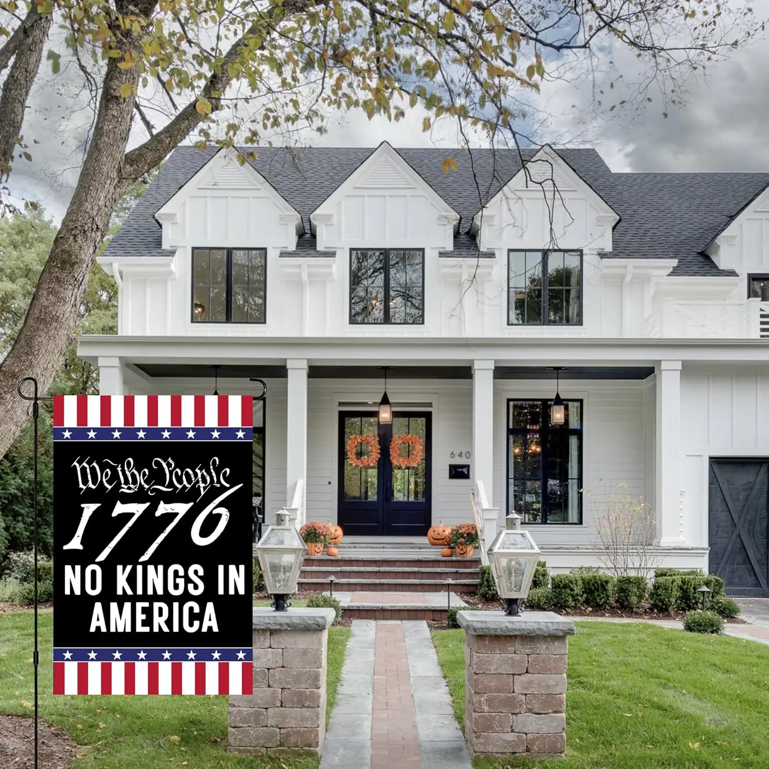 علم حديقة No King In Ame-rica مقاس 12 × 18 أعلام منزل فني مزدوجة الجوانب لأعلام ساحة الحديقة الكبيرة الخارجية والديكور الخارجي (1 FFI #3