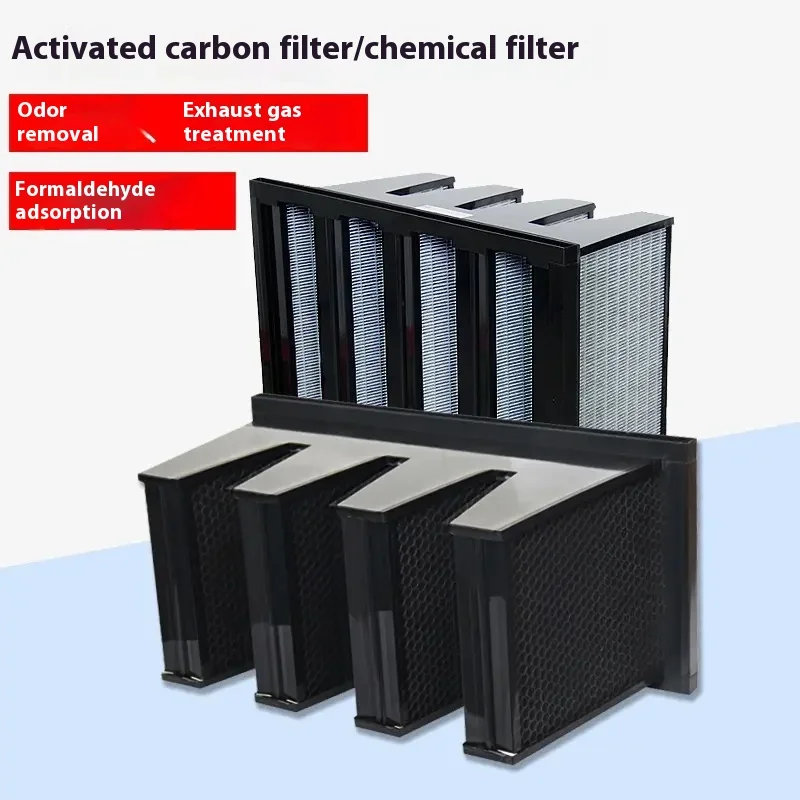 V-Bank Activated Carbon Filter W-Type Industrial Museum Plastic Large Adsorption Capacity Good Purification Effect New Condition