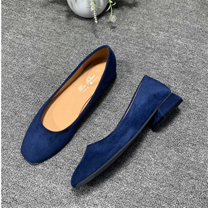 Women 2022 New Arrivals Promotion Low Heels 3cm Shoes Blue Black Square Toe Flock Pumps Wide Fitting 32-44 Comfortable Tacon De