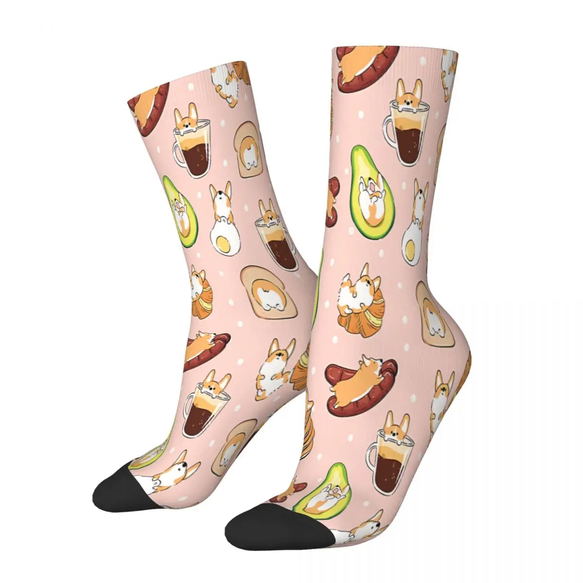 Pink Breakfast Corgi Socks Male Mens Women Summer Stockings Printed