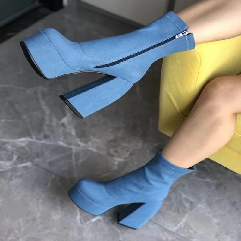 New Ankle Boots Women's Thick Heel Boots Spring and Autumn Waterproof Ladies Platform Shoes High-heeled Boots Large Size Woman