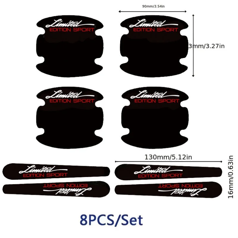 8Pcs/set Limited Edition Sport Door Handle & Bowl Stickers, Anti-scratch Protective Decals for Universal Cars