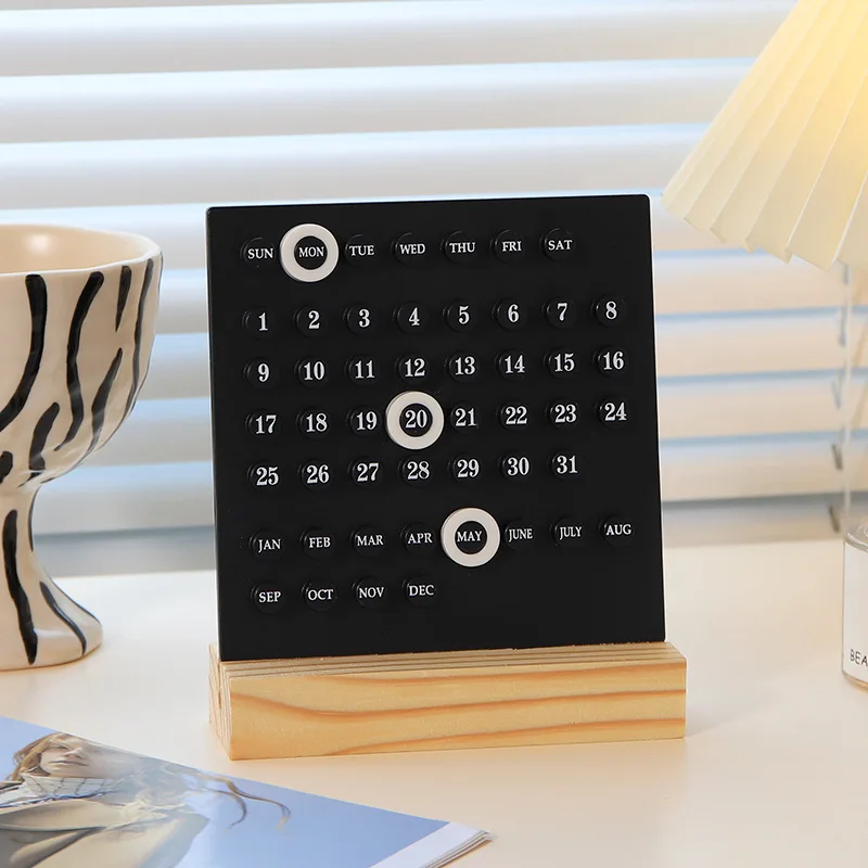 1pc Wood Perpetual Calendar Montessori Calendar Cute Desk Calendar Adjustable Week Month Date Display Calendar Home Office Desk