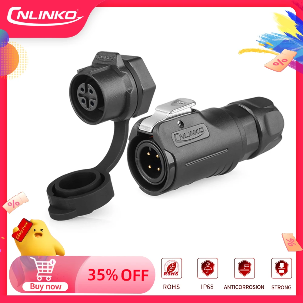 CNLINKO M12 IP68 Waterproof Outdoor Lighting PBT Plastic Power Push Pull Easy Quick Locking Electrical Connector With Dust Cap