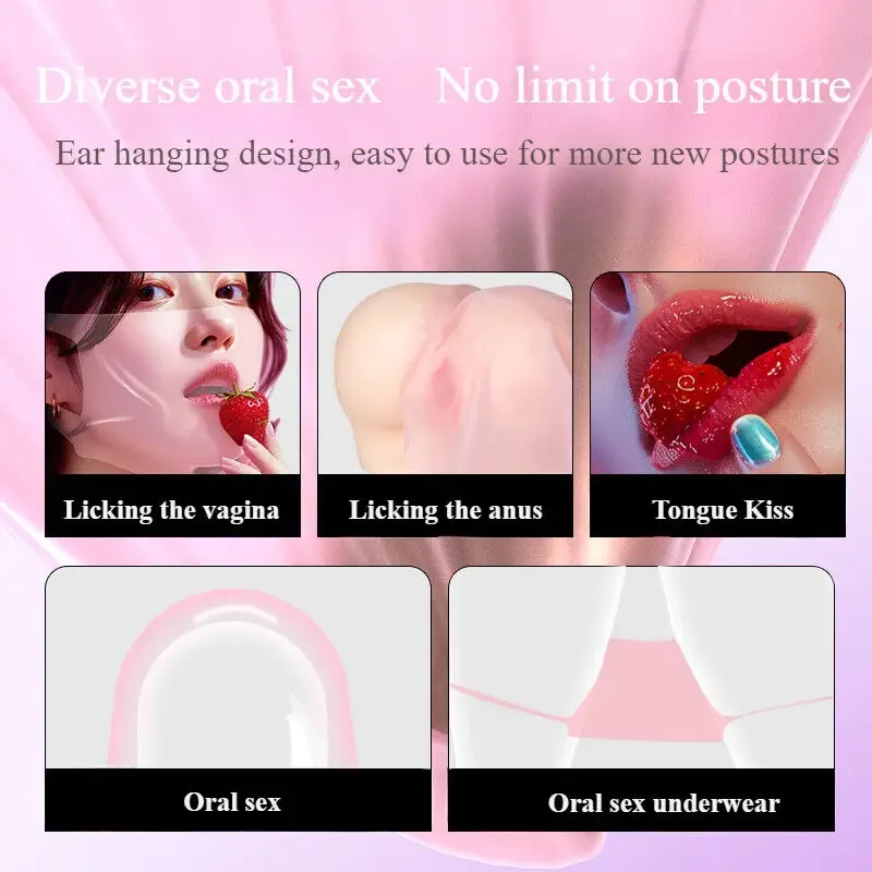 Latex Ultra-thin Oral Mask Ear Hanging Mouth Hazy Fruity Flavor BDSM Prostate Stimulation Couple Flirting Adult Sex Toys