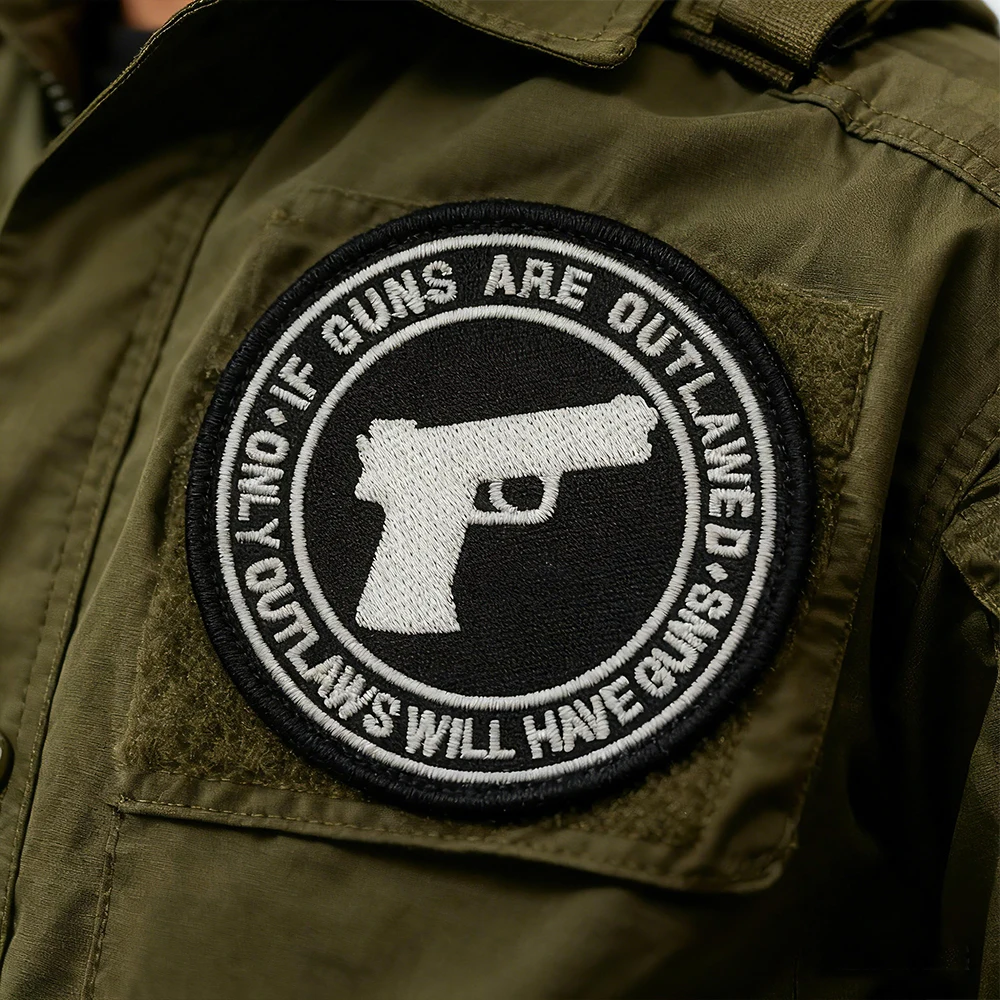 

It's Outlawed Tactical Emblem Patch Embroidered Patches Appilque with Hook And Loop Backing for Army Jacket Shoulder DIY Sew-On