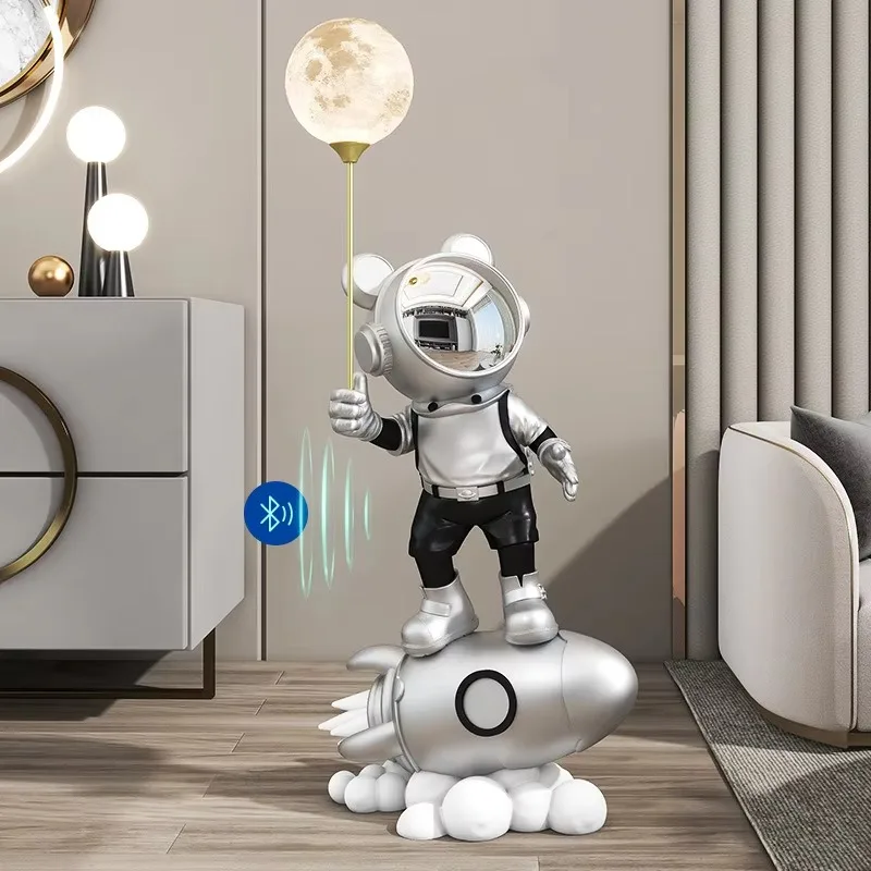 Factory Astronaut Rocket Bear Sculpture Large Landing Living Room Doll Lamp Decoration with Bluetooth Gift Crafts Wholesale