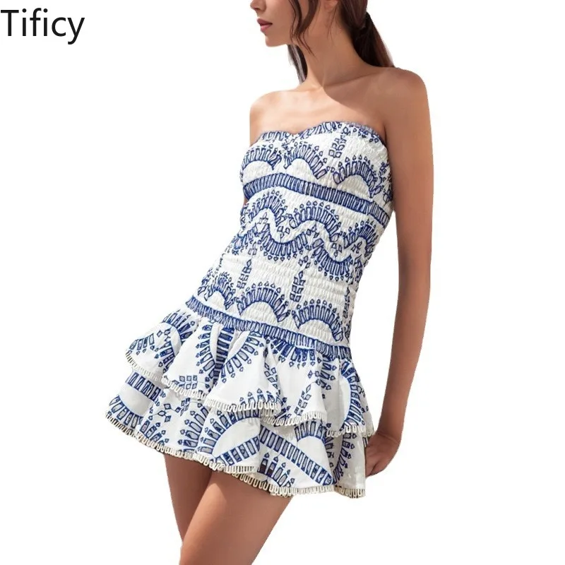 

TIFICY Australian Fashion Summer Women's New Sexy Embroidered Strapless Dress Design Sense A-line Skirt Hot Selling Dress