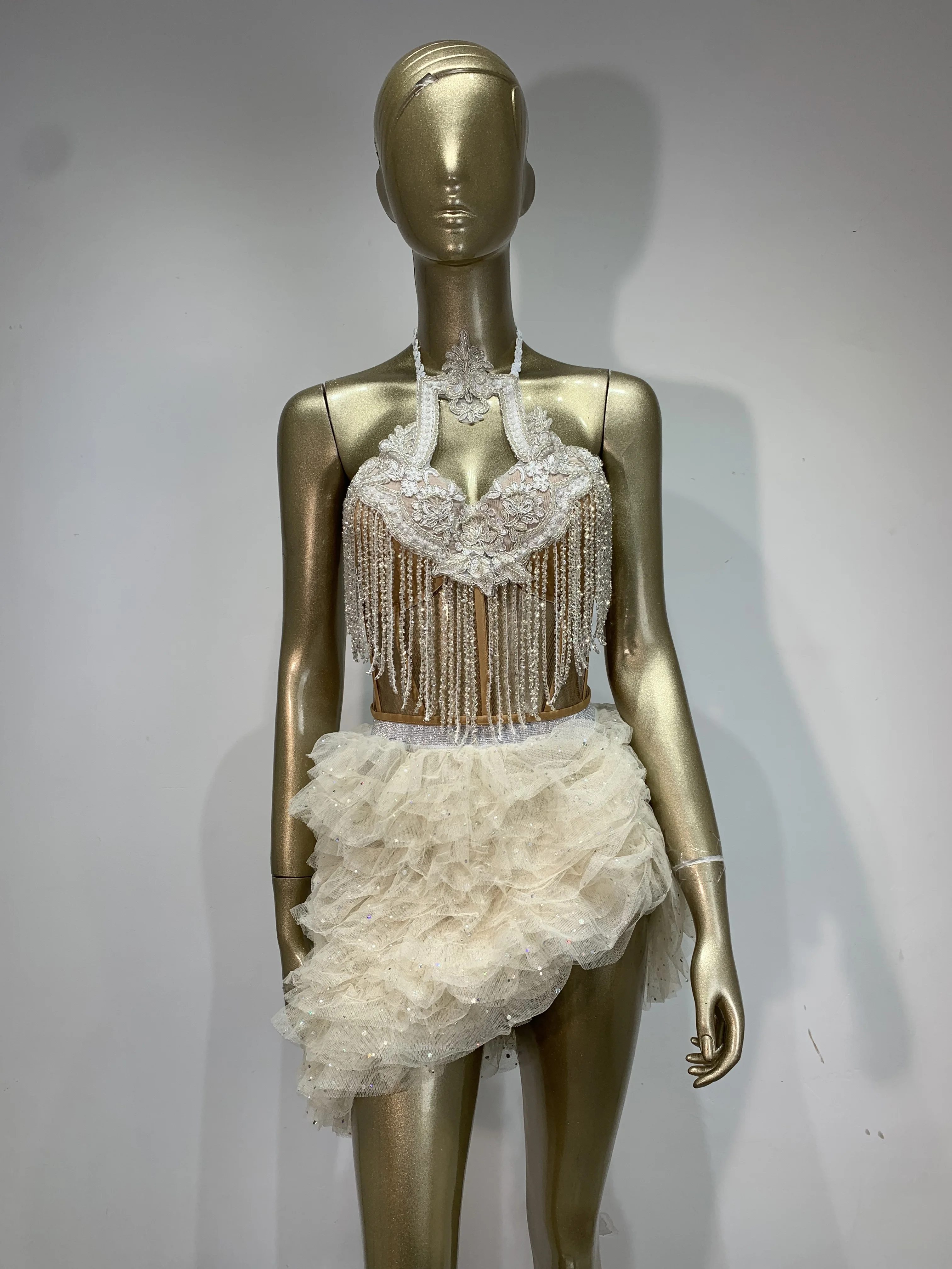 Sparkly Tassel Sexy Backless Two Pieces Set 2025 Women Evening Prom Celebrate Birthday Party Dress PerformanceStage Outfit