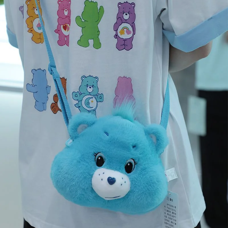 

Aesthetic Care Bears Plush Bag Trendy Fluffy Bear Head Shoulder Bag Kawaii Purse for Women