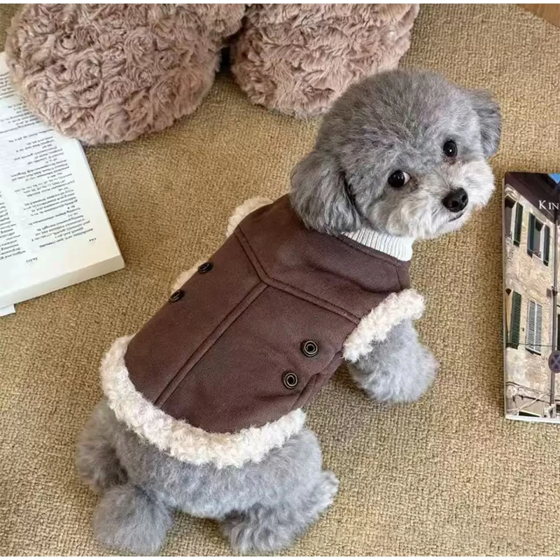 Warmer Winter-Hundemantel für kleine Hunde, Pufferjacke für Teddy, Bichon, Pommersche, Schnauzer, Plüsch, dicke Haustierkleidung mit Gurtloch – Detail 7