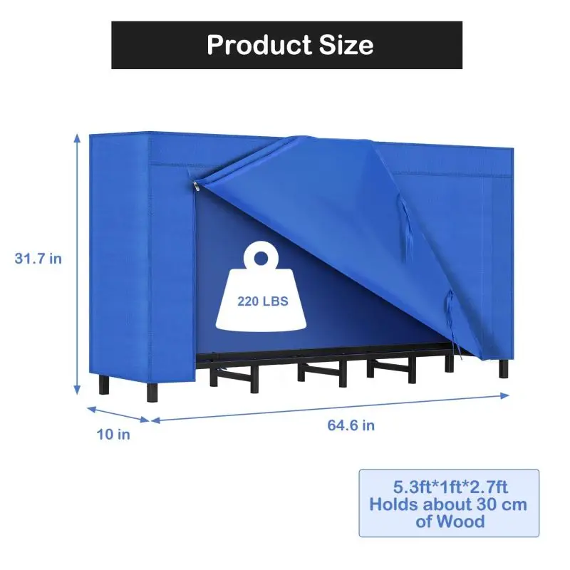 Rack de armazenamento de lenha com tampa, Vertical Rack de lenha ao ar livre, Heavy Duty Fire Log Holder, Metal ajustável Rack de madeira