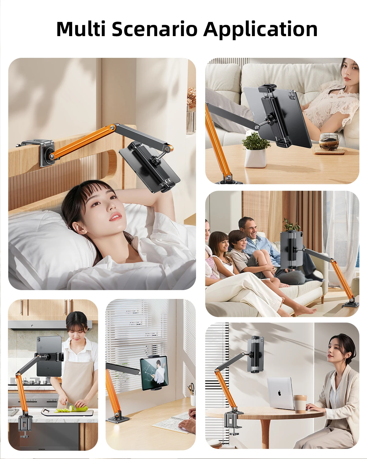 Oatsbasf 금속 태블릿 스탠드 홀더 클립 책상 침대 옆 360 °   4.7-13.5인치용 회전식 휴대폰 홀더 iPad용 안정적인 클램프 마운트