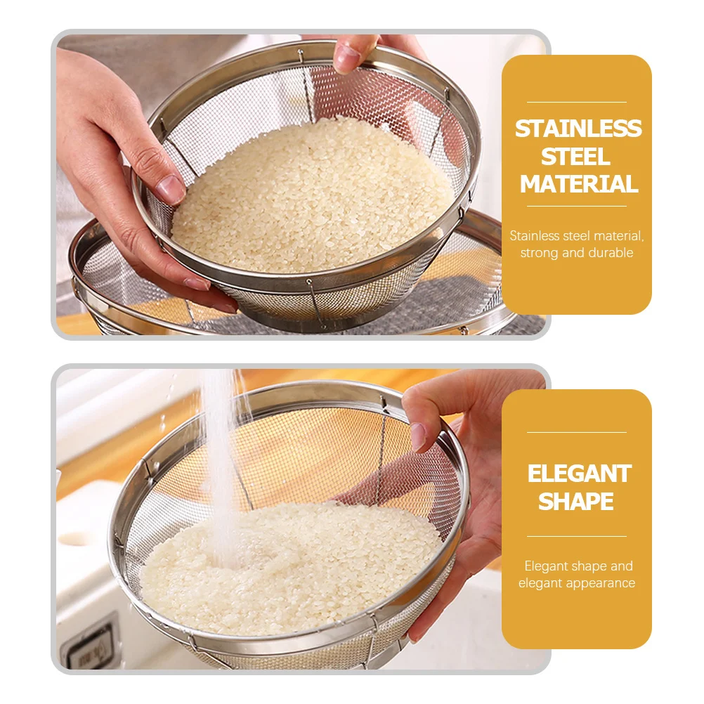 

2Pcs Stainless Rice Wash Basket Fine Mesh Kitchen Fruit Vegetable Drain Basket Design Mesh Strainer Rice Wash Holder