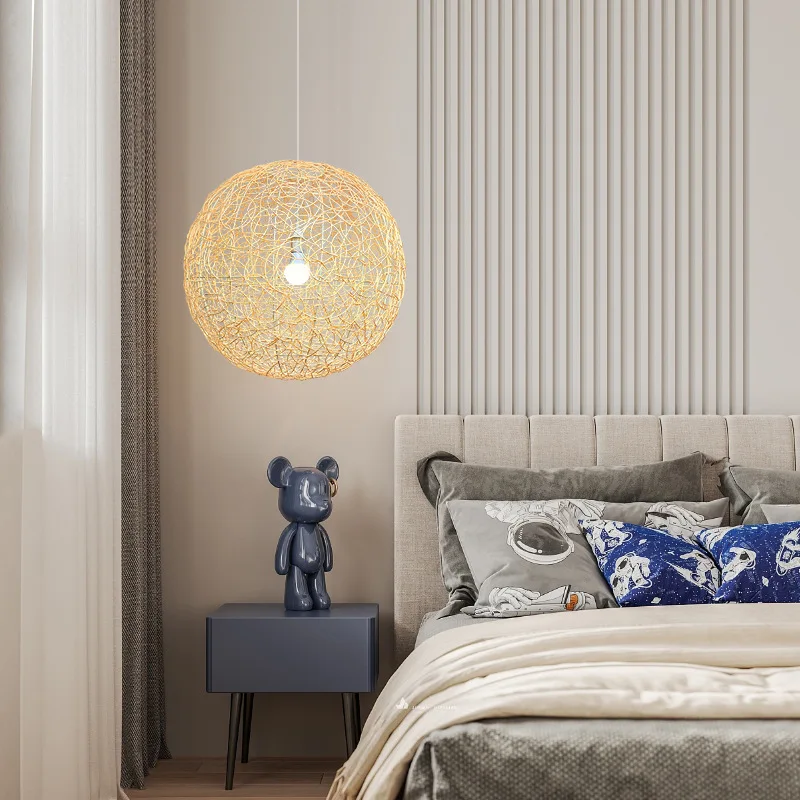 

Подвесной светильник из ротанга, абажур из бамбукового дерева, творческая личность, ручная вязка, светильник для гостиной, подвесной светильник