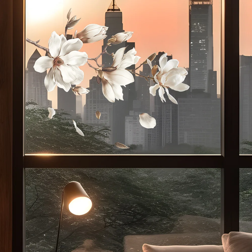 White Flowers Wall Sticker Electrostatic Paste Window Glass Paste Visible Decorative Wall Decal ﻿Home Decor Flower Stickers
