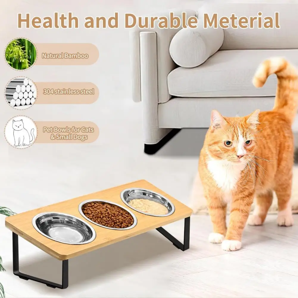 

Pets Feeder Rack Elevated Wooden Feeder Rack with Stainless Steel Bowls for Cats Dogs Non-slip Tilted Pet Food Water Bowl Set