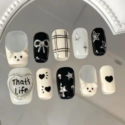 10 Pieces Cartoon Childish Press On Nails Handmade Three Dimensional Puppy Graffiti Cute Short Fake Nail Patches Removable