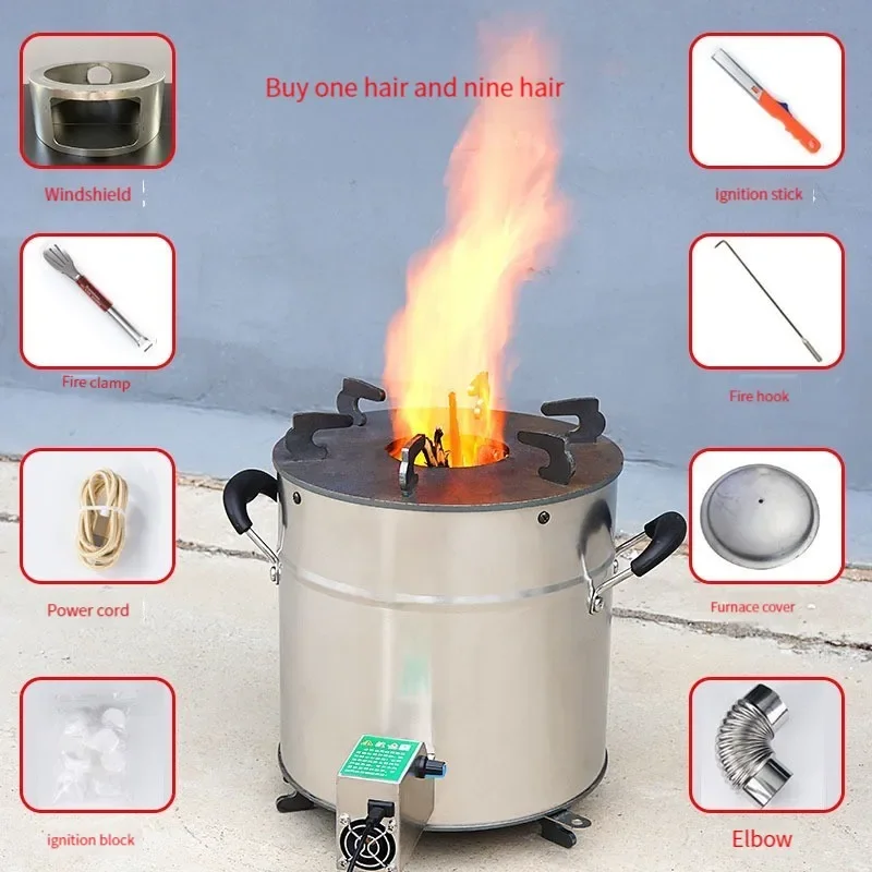 Hogar 220v hogar nuevo móvil sin humo protección del medio ambiente feroz estufa de leña quema leña carbón G