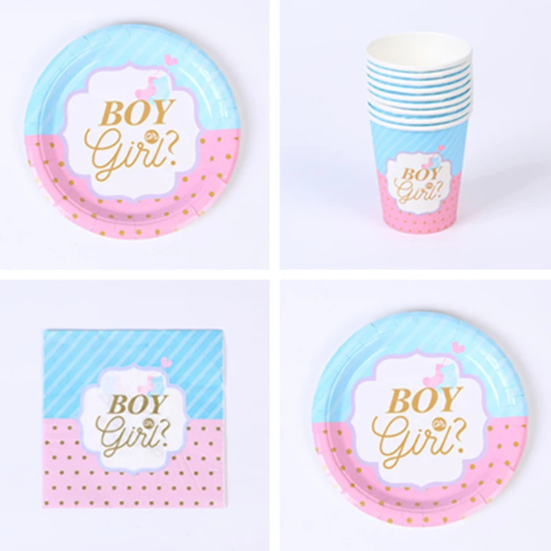 baby gender decryption theme party tableware set boy or girl tissue paper plate paper cup party decoration tableware