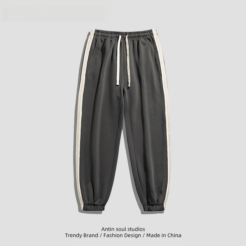 

Loose Men's Sport Pants American Retro Street Side Splicing Cuffed Casual Long Trousers Couple's Faionable Loose All-Match