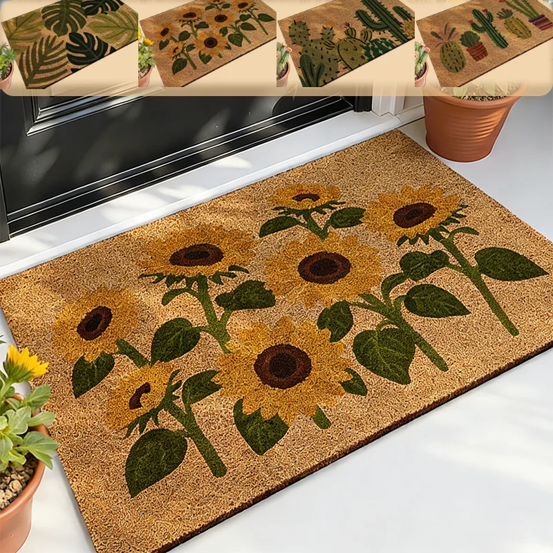 1PC Simple Durable Imitation Coconut Palm Foot Rubbing Mat Cuttable Anti-Skid Rug for Indoor Outdoor Entryway Home Decoration