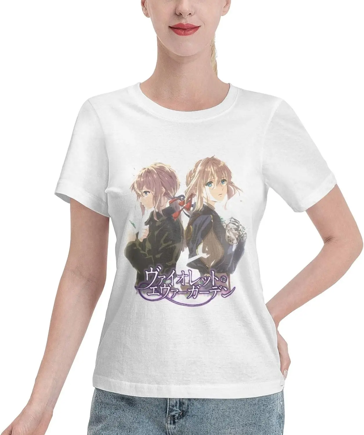 

Anime T Shirt Womens Summer Cotton Tee Round Neck Tops Casual Short Sleeve Shirts