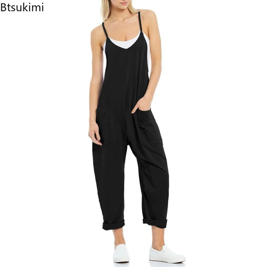 Tuta elasticizzata estiva da donna Tute eleganti in maglia solida Tuta da donna con tasca grande Tuta dritta da donna per donna