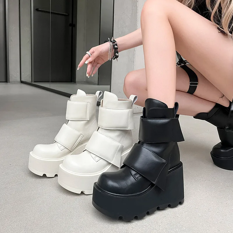 

MKKHOU Fashion Short Boots Women's New High Quality Genuine Leather Super Thick Bottom High Heel Leather Boots Mid Leg Boots