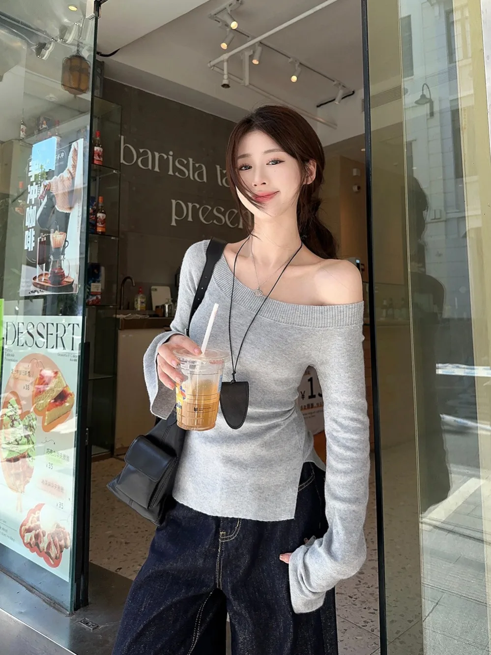 ay محبوك طويل Sve ort Bodycon واحد oulder Miu Sle المرأة طبقة أساسية irt الكورية Sle تخفيف Faion